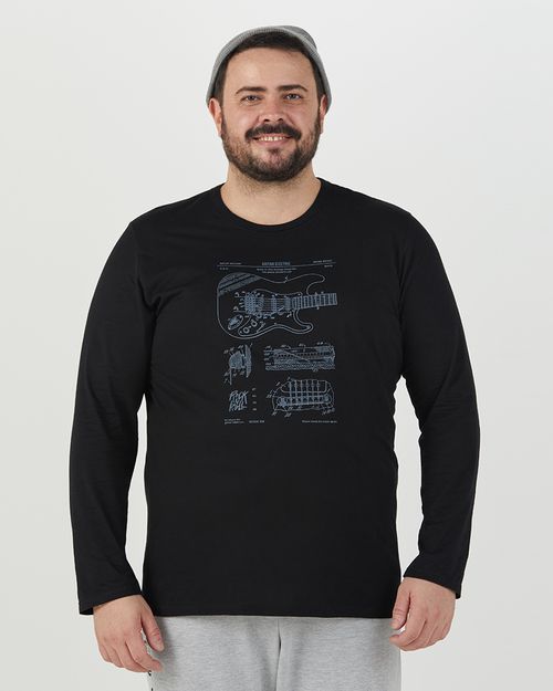 Camiseta Masculina Plus Size Guitar Electric Em Algodão