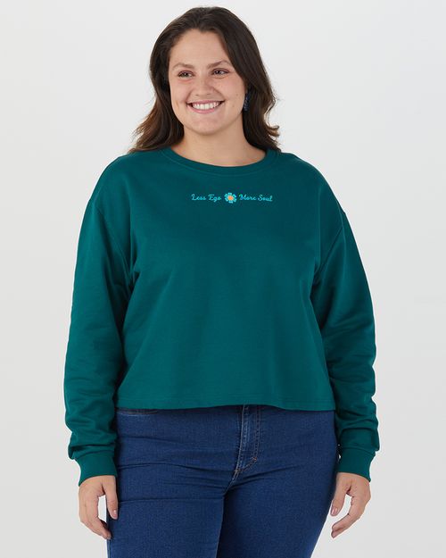 Blusão Cropped Feminino Plus Size Less Ego More Soul Em Moletom