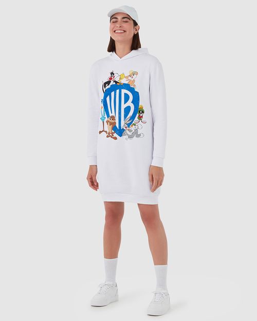 Vestido Feminino Com Capuz Looney Tunes Em Moletom Flanelado