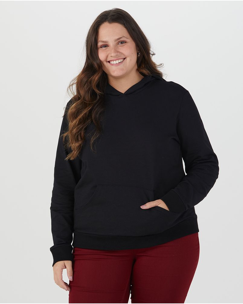 Blusão Feminino Plus Size Bolso Moletom Preto G1 Malwee
