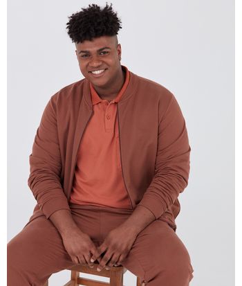 Jaqueta Básica Masculina Plus Size Com Zíper Em Moletom Flanelado