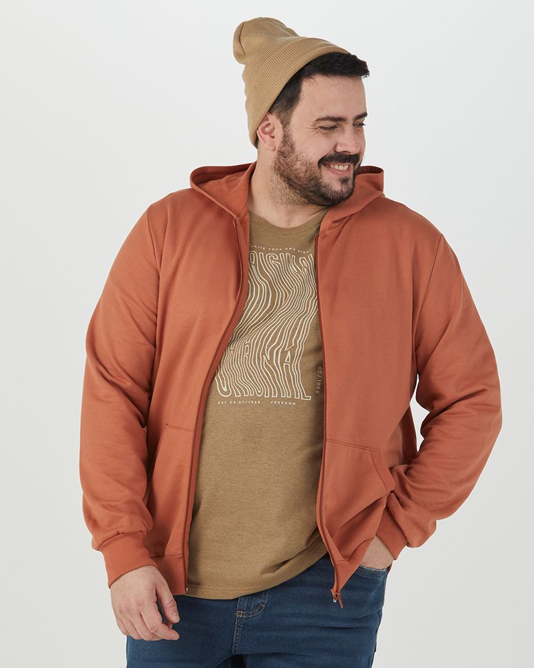 Jaqueta Básica Masculina Plus Size Com Capuz Em Moletom