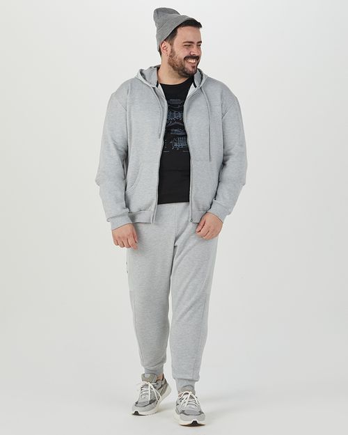 Calça Jogger Masculina Plus Size Estampa Lateral Em Moletom Flanelado