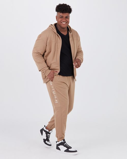 Calça Jogger Masculina Plus Size Estampa Lateral Em Moletom Flanelado