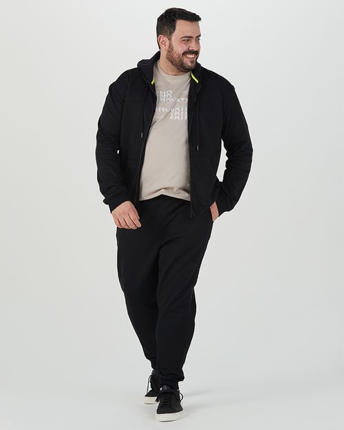 Calça Jogger Masculina Plus Size Estampa Lateral Em Moletom Flanelado