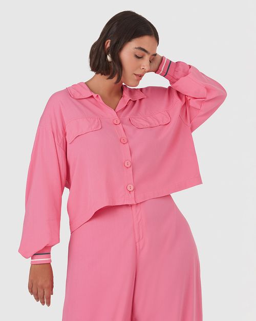 Camisa Feminina Plus Size Punho Retilínea Em Viscose