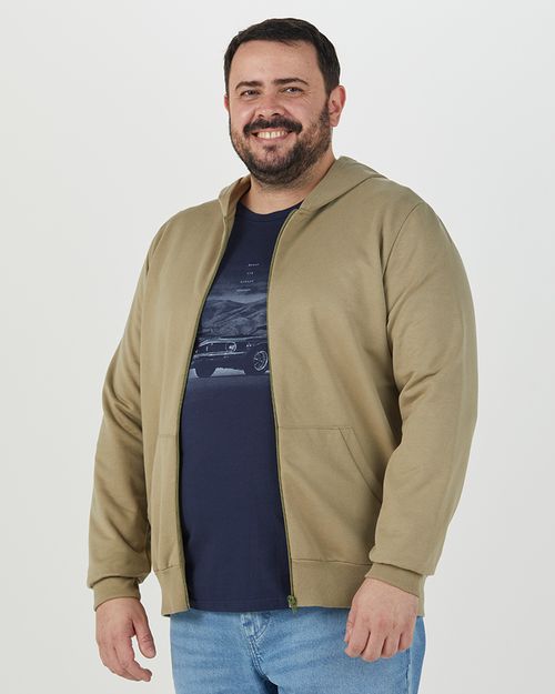 Jaqueta Básica Masculina Plus Size Com Capuz Em Moletom