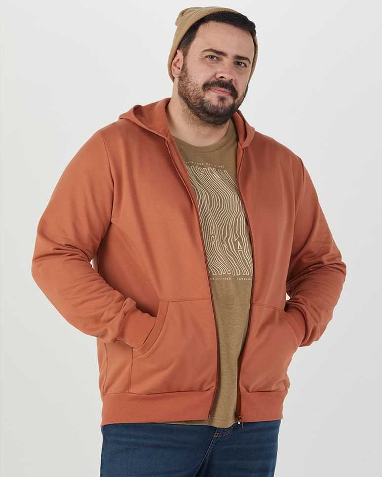 Jaqueta Básica Masculina Plus Size Com Capuz Em Moletom