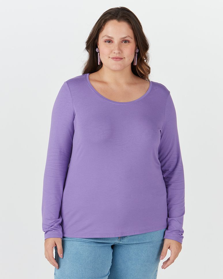 Blusa Básica Feminina Plus Size Decote Redondo Em Viscose Stretch