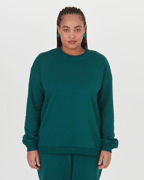 Blusão Básico Feminino Plus Size Decote Redondo Em Moletom Stretch Flanelado