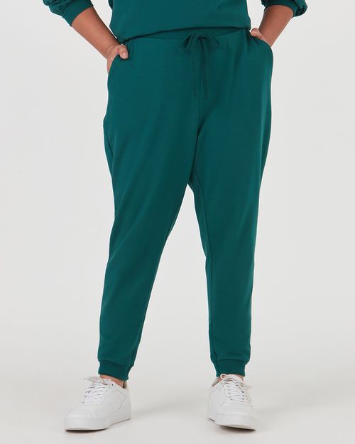 Calça Básica Feminina Plus Size Jogger Em Moletom Stretch Flanelado