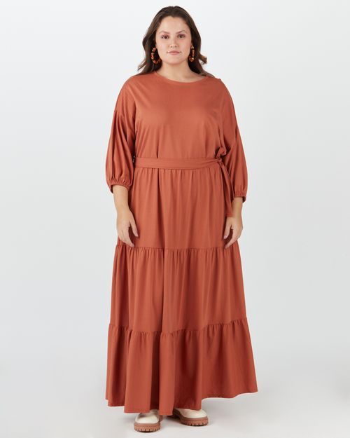 Vestido Midi Feminino Plus Size Manga 3/4 Em Algodão