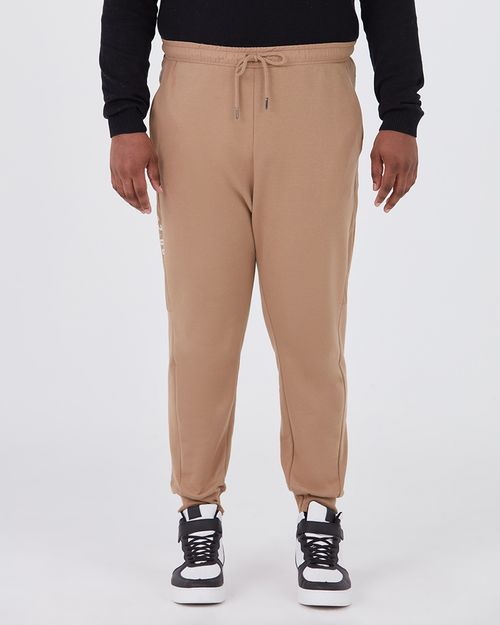 Calça Jogger Masculina Plus Size Estampa Lateral Em Moletom Flanelado