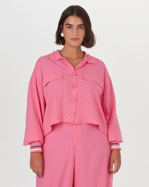 Camisa Feminina Plus Size Punho Retilínea Em Viscose