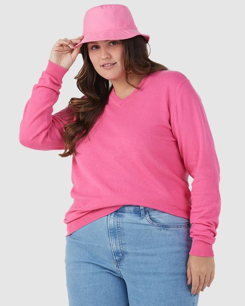 Suéter Básico Feminino Plus Size Gola V Em Tricô