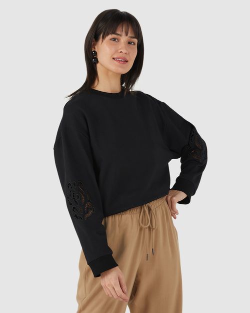 Blusão Feminino Manga Bordada Em Moletom Stretch Flanelado