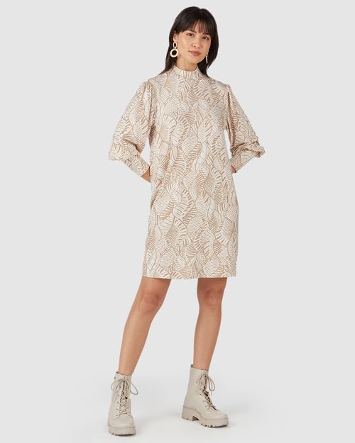 Vestido Feminino Manga Bufante Estampado Em Viscose Stretch