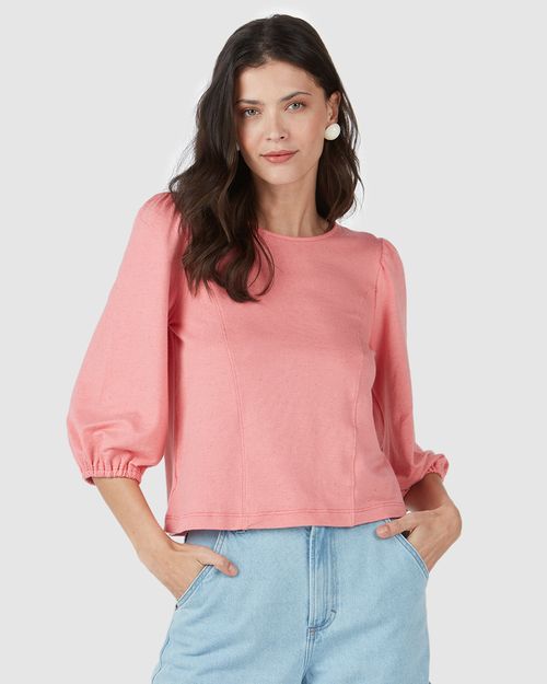 Blusa Feminina Manga Bufante Em Moletom Stretch Viscolinho
