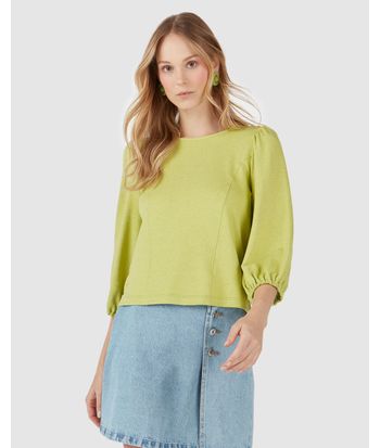 Blusa Feminina Manga Bufante Em Moletom Stretch Viscolinho