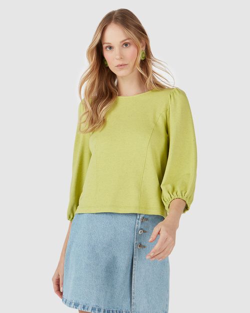 Blusa Feminina Manga Bufante Em Moletom Stretch Viscolinho