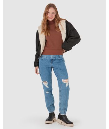 Calça Feminina Mom Puídos Em Jeans 100% Algodão