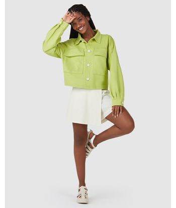 Jaqueta Cropped Feminina Manga Longa Ampla Em Moletom