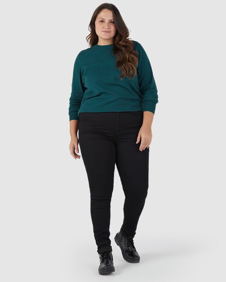 Suéter Básico Feminino Plus Size Gola Redonda Em Tricô
