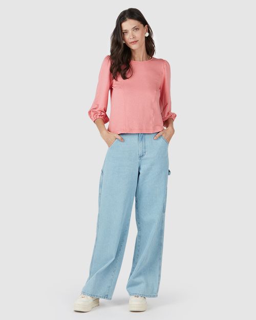 Blusa Feminina Manga Bufante Em Moletom Stretch Viscolinho