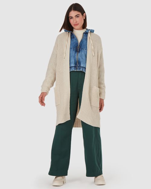 Cardigan Alongado Feminino Com Bolsos Em Tricô