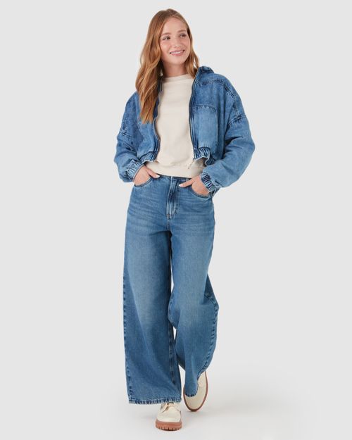 Jaqueta Bomber Cropped Feminina Em Jeans 100% Algodão