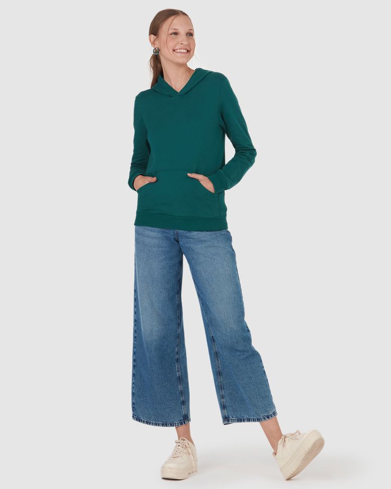 Blusão Básico Feminino Com Capuz Moletom Stretch Flanelado