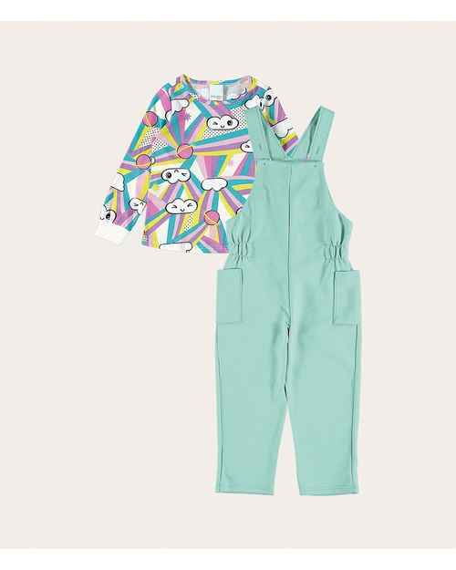 Conjunto Infantil Menina Jardineira Em Moletinho Malwee Kids