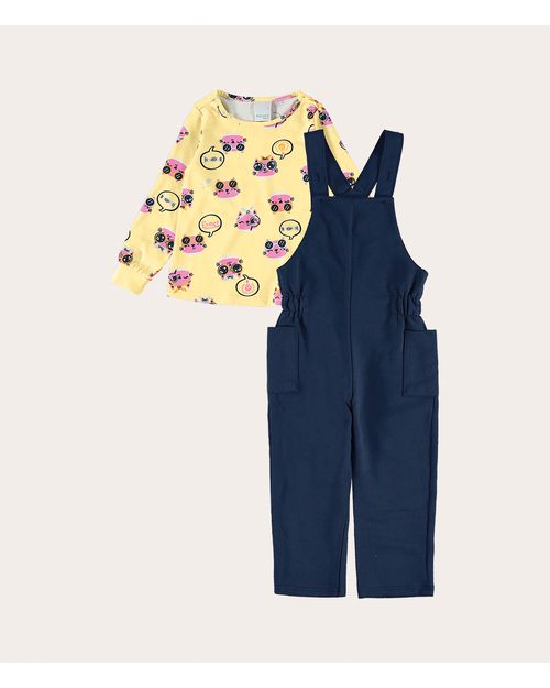 Conjunto Infantil Menina Jardineira Em Moletinho Malwee Kids