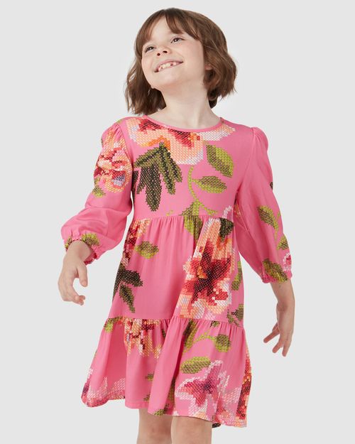 Vestido Infantil Manga Longa Floral Em Viscose Malwee Kids