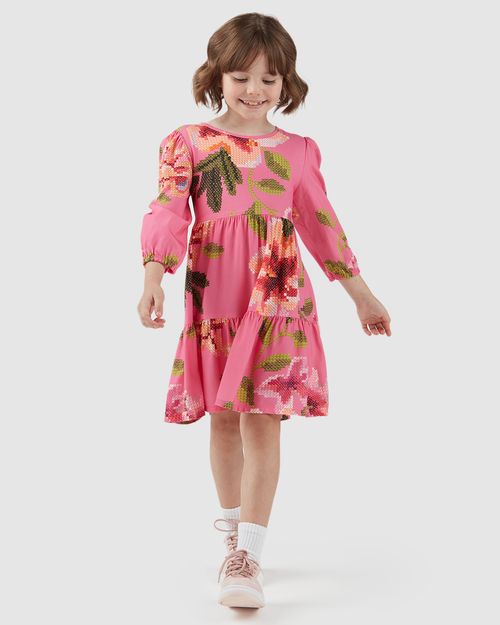 Vestido Infantil Manga Longa Floral Em Viscose Malwee Kids
