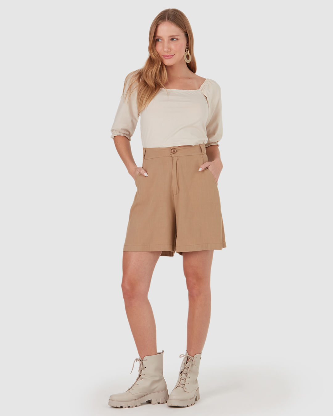 レディースウェア ADJUSTABLE MADEMOISELLE SHORTS - BEIGE - Shorts Feminino Amplo Em Viscose Marrom Claro G - Malwee