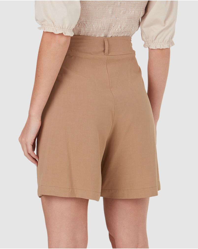 Shorts Feminino Amplo Em Viscose Marrom Claro G - Malwee