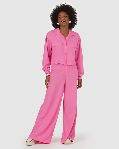 Calça Feminina Pantalona Cós Retilínea Em Viscose