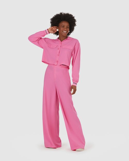 Calça Feminina Pantalona Cós Retilínea Em Viscose