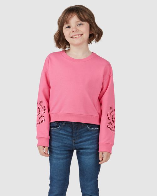 Blusão Infantil Menina Manga Bordada Em Moletom Stretch Malwee Kids