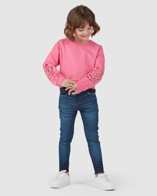 Blusão Infantil Menina Manga Bordada Em Moletom Stretch Malwee Kids