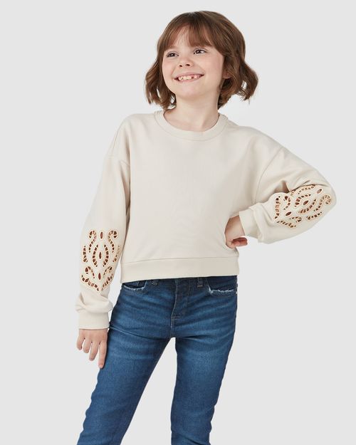 Blusão Infantil Menina Manga Bordada Em Moletom Stretch Malwee Kids