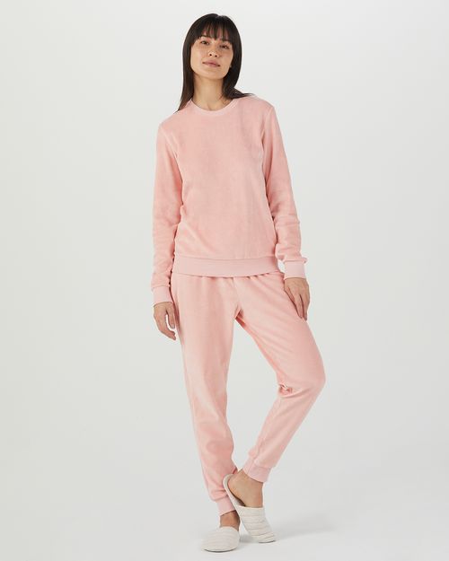 Pijama Feminino Manga Longa Em Plush Navalhado