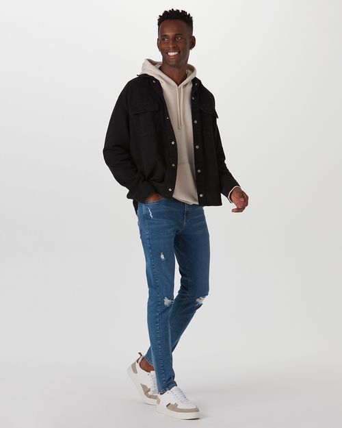 Calça Masculina Skinny Tape Cintura Média Em Flex Jeans