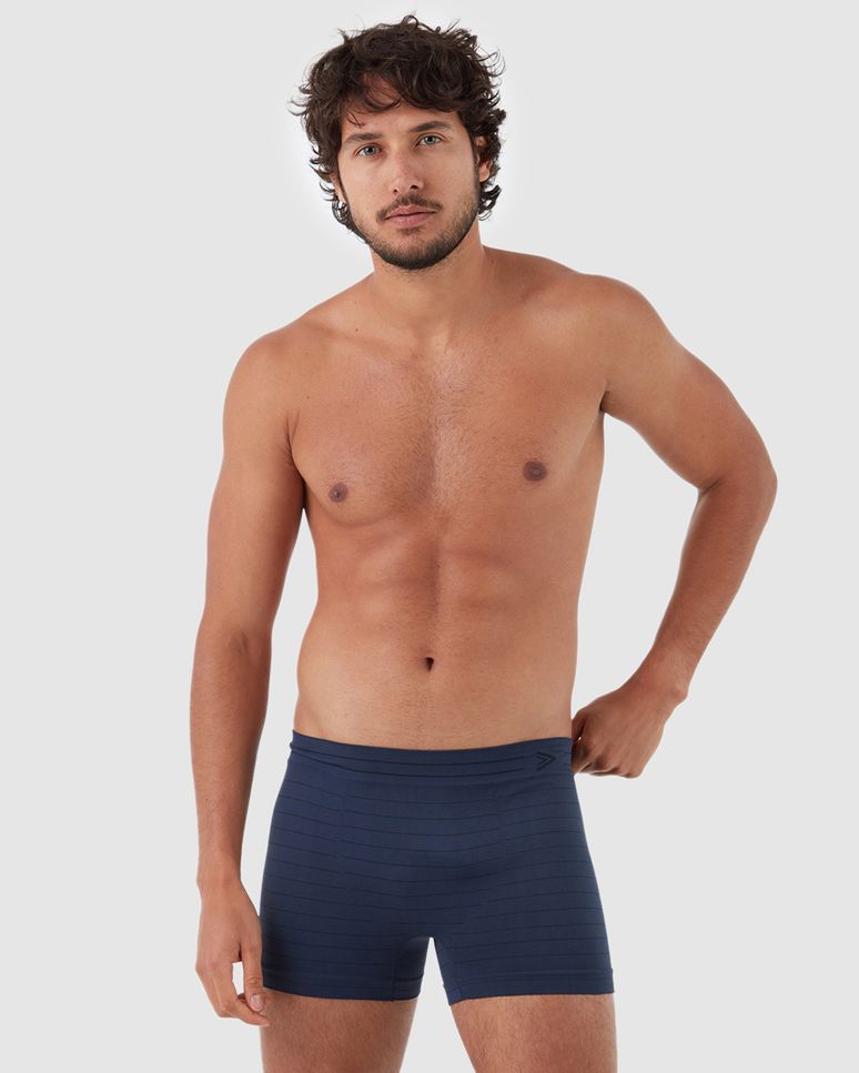 Cueca Boxer Listrada Sem Costura Em Poliamida