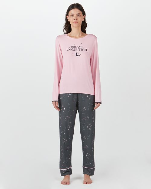 Pijama Feminino Manga Longa Dreams Come True Em Viscose