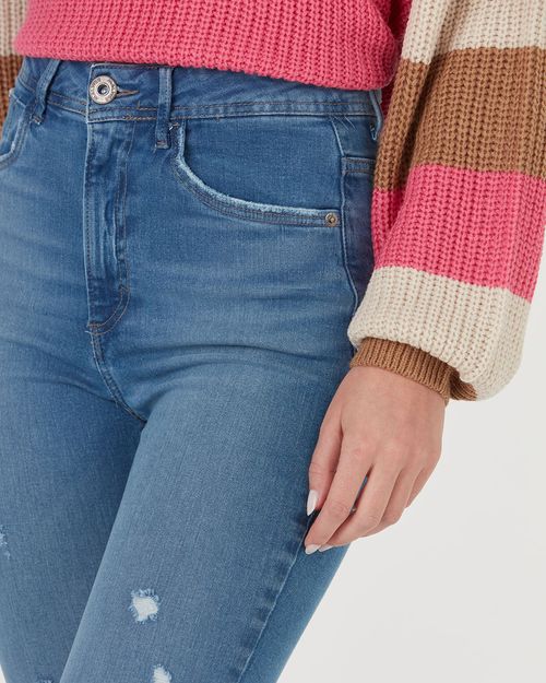 Calça Skinny Feminina Puídos Em Flex Jeans