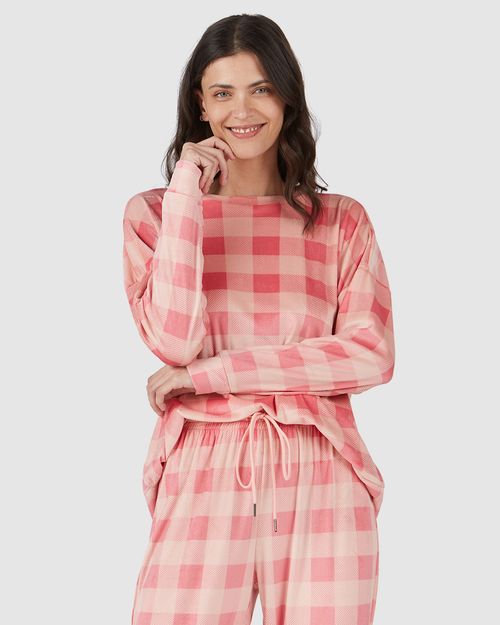 Pijama Feminino Xadrez Em Plush Poliéster