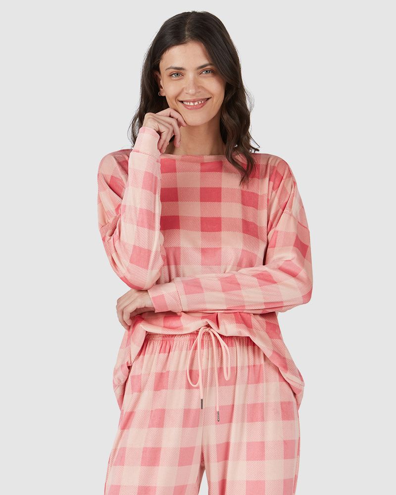 Pijama Feminino Longo Soft Lulu da Pomerânia Xadrez Rosa ADULTO - Adoro  Pijamas