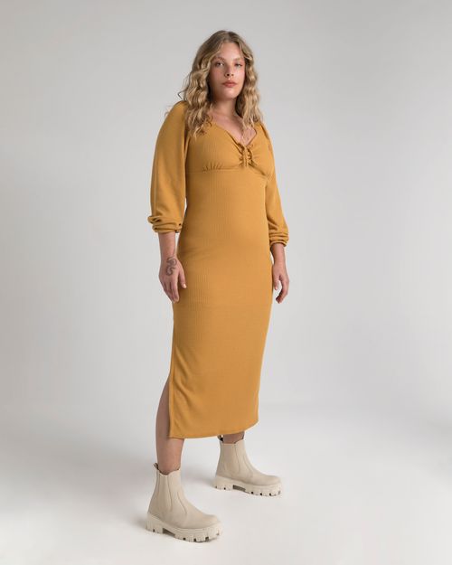 Vestido Midi Feminino Com Fenda Em Malha Texturizada - ENFIM